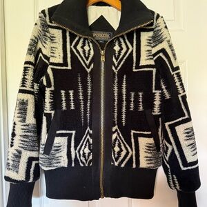 Pendleton Black and White Teddy Jacket with Geometric Pattern
